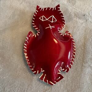 Vintage 1960's Handstitched Owl stuffed toy faux leather handmade animal beanbag